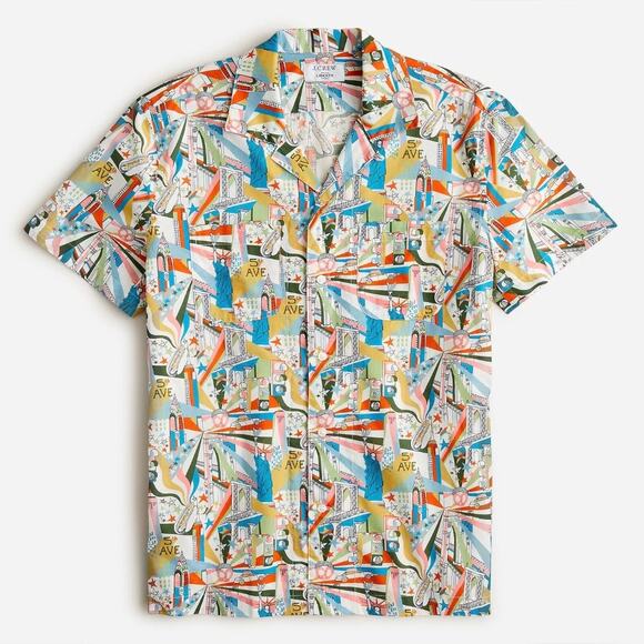 J Crew x Liberty Short Sleeve Button Shirt Manhattan NYC Print Cotton Men's L - Picture 1 of 13